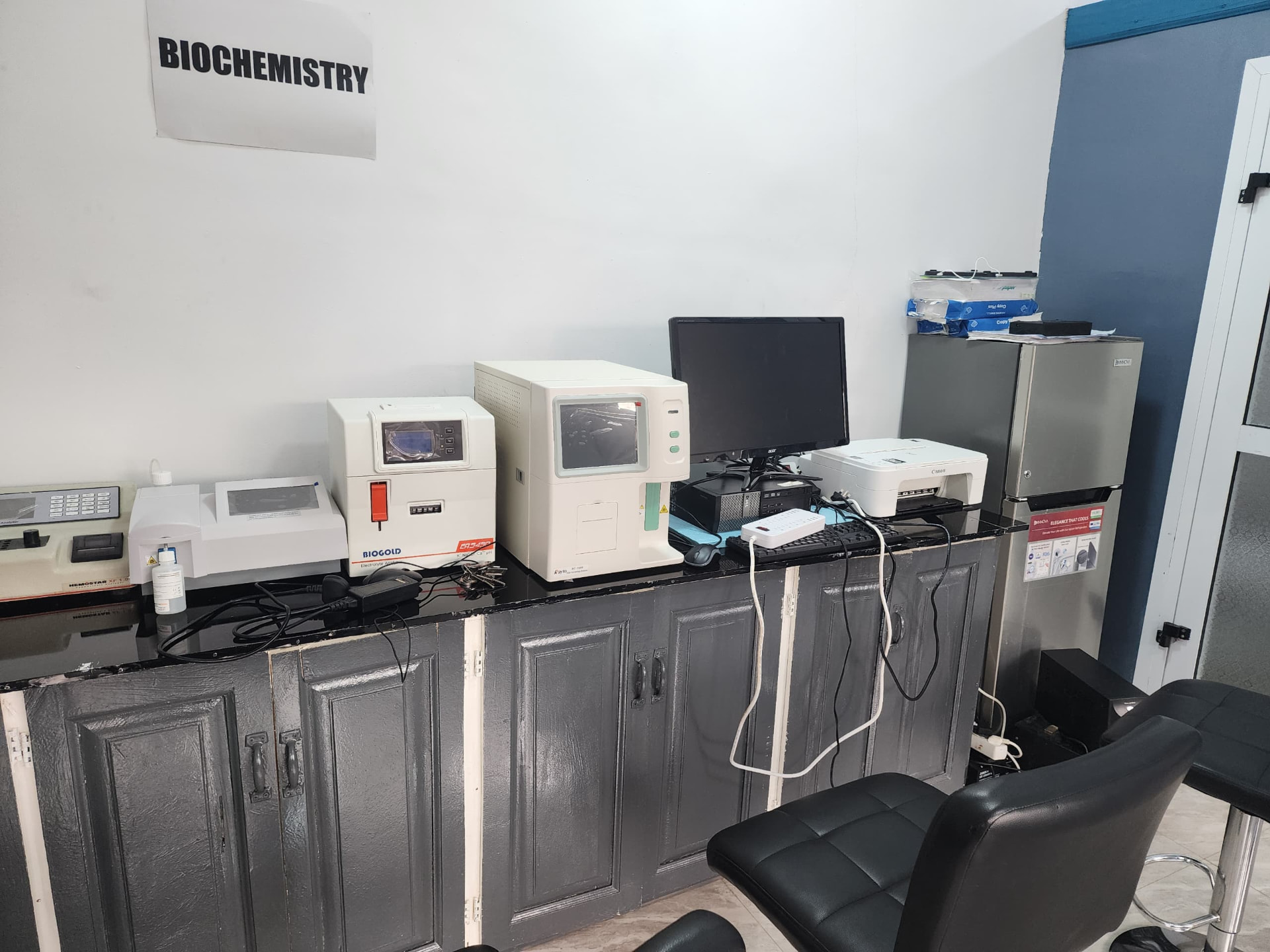 Hematology and electrolyte analyzers with a computer workstation at Vision Medical Diagnostic Center