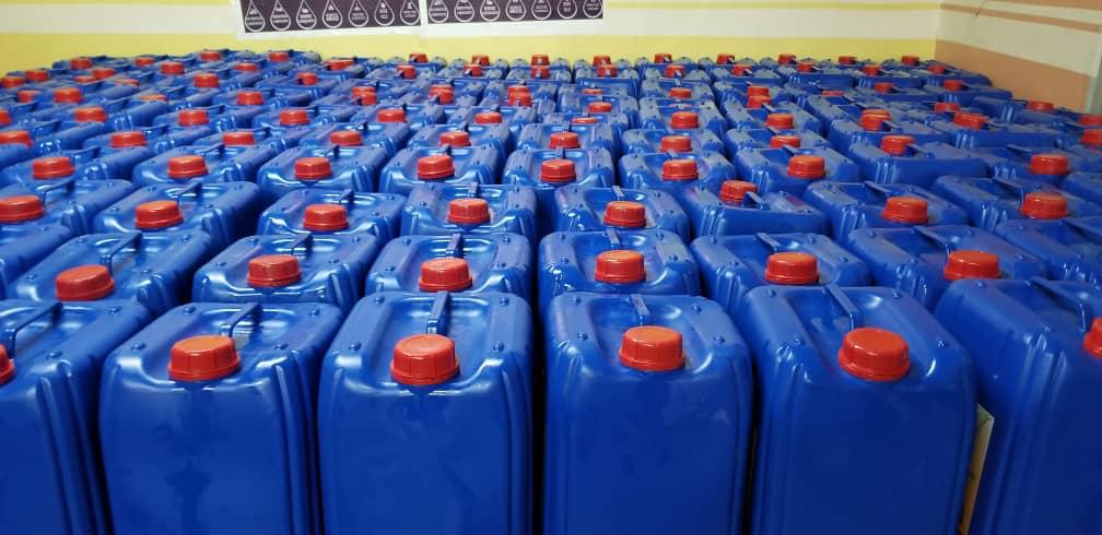 Vision Oil blue jerrycans close-up