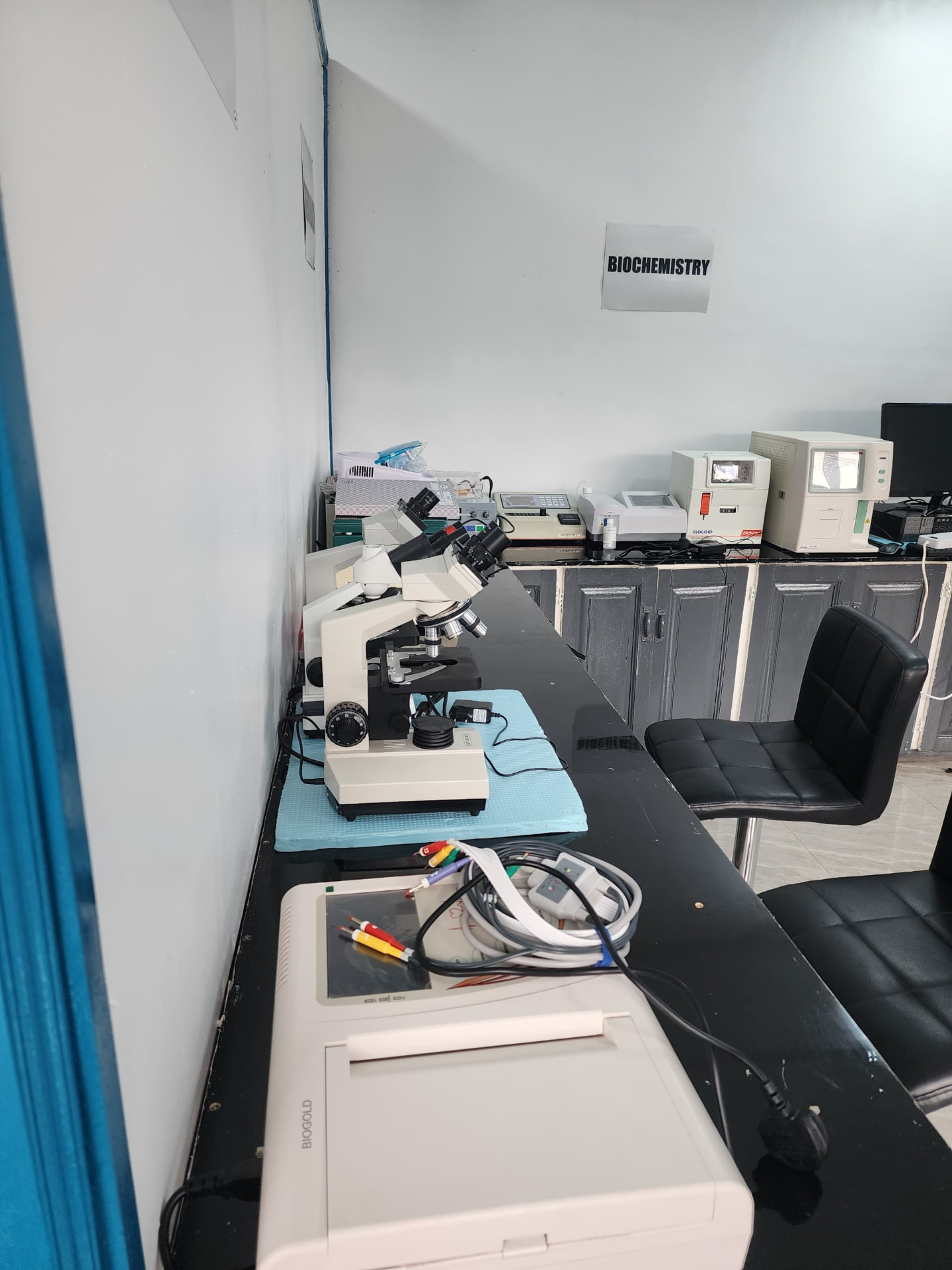 Laboratory microscope and medical testing equipment at Vision Medical Diagnostic Center
