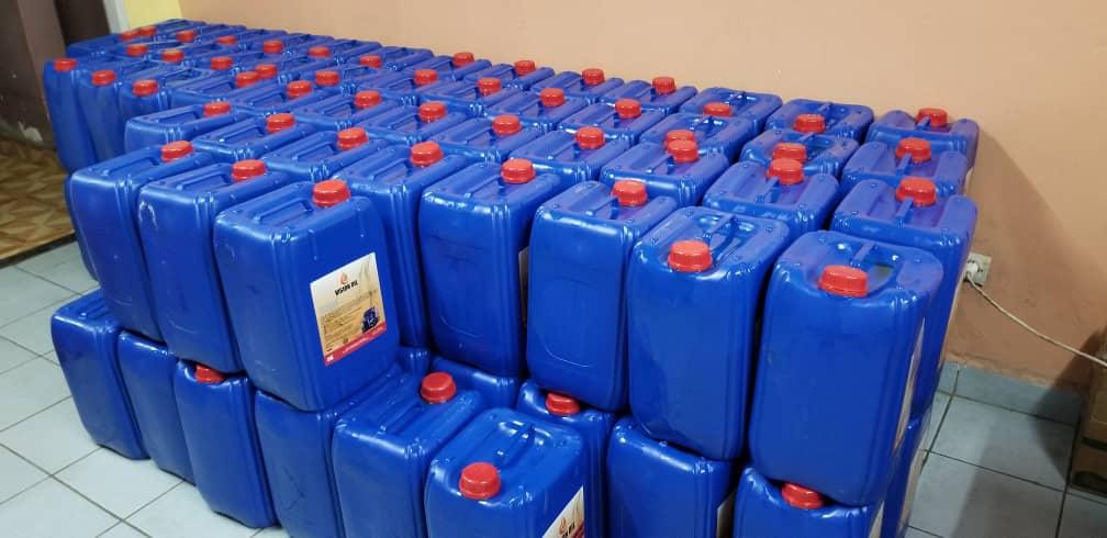 Vision Oil warehouse — blue jerrycan stock